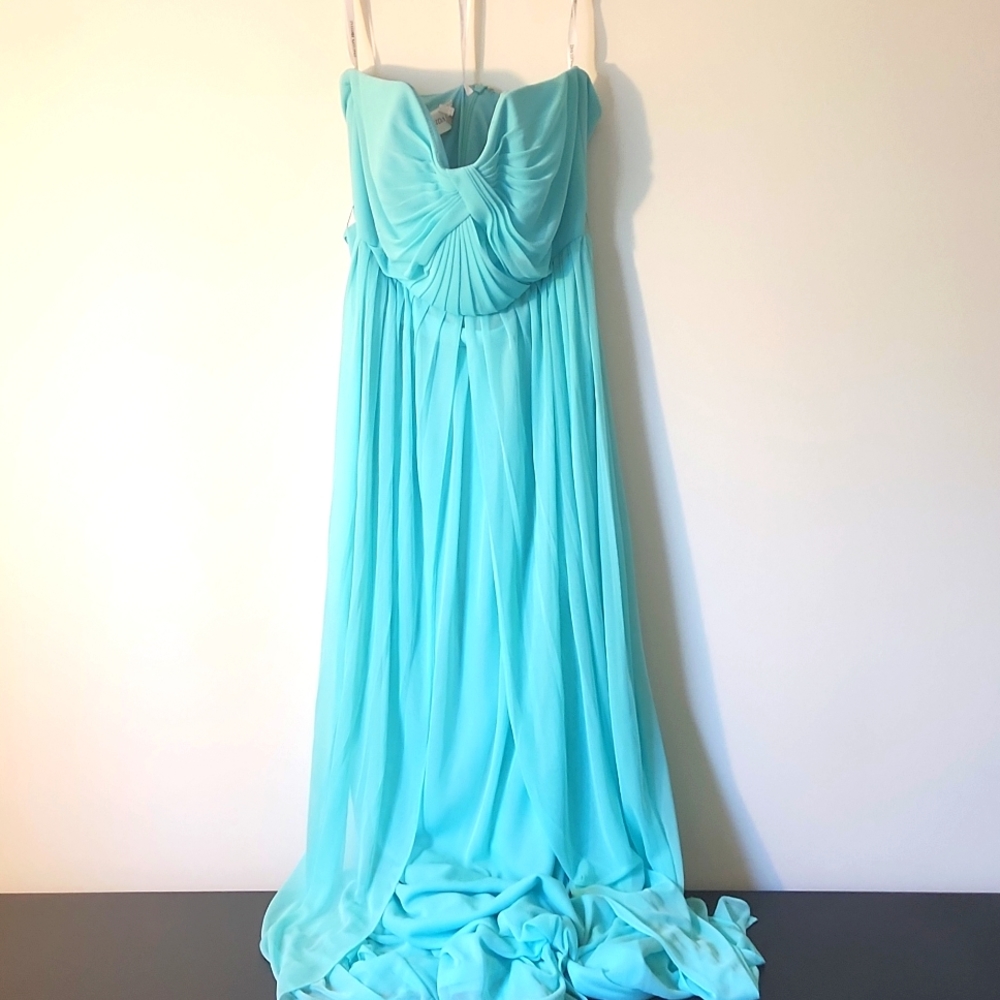 David's Bridal Seafoam Green Bridesmaid Dress Full Length Strapless 10